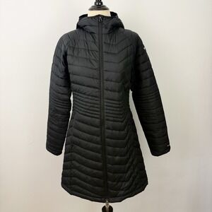 Columbia Womens Powder Lite Mid JACKET Coat Medium Full-Zip Black WK0034 Hooded